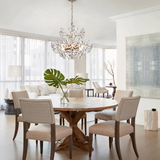 6-Light Crystal Flower Chandelier Brushed Silver Champagne