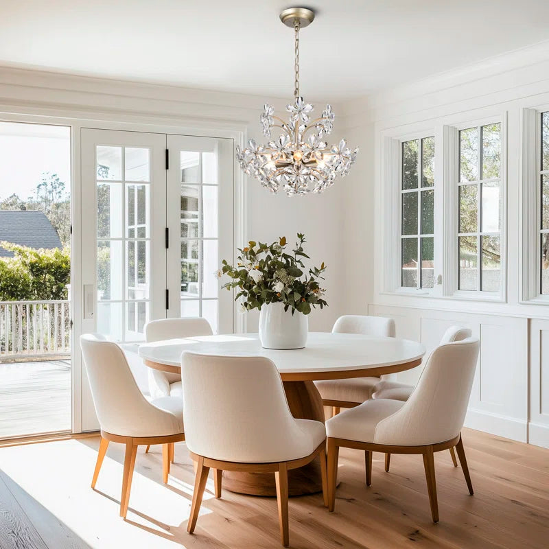 6-Light Crystal Flower Chandelier Brushed Silver Champagne